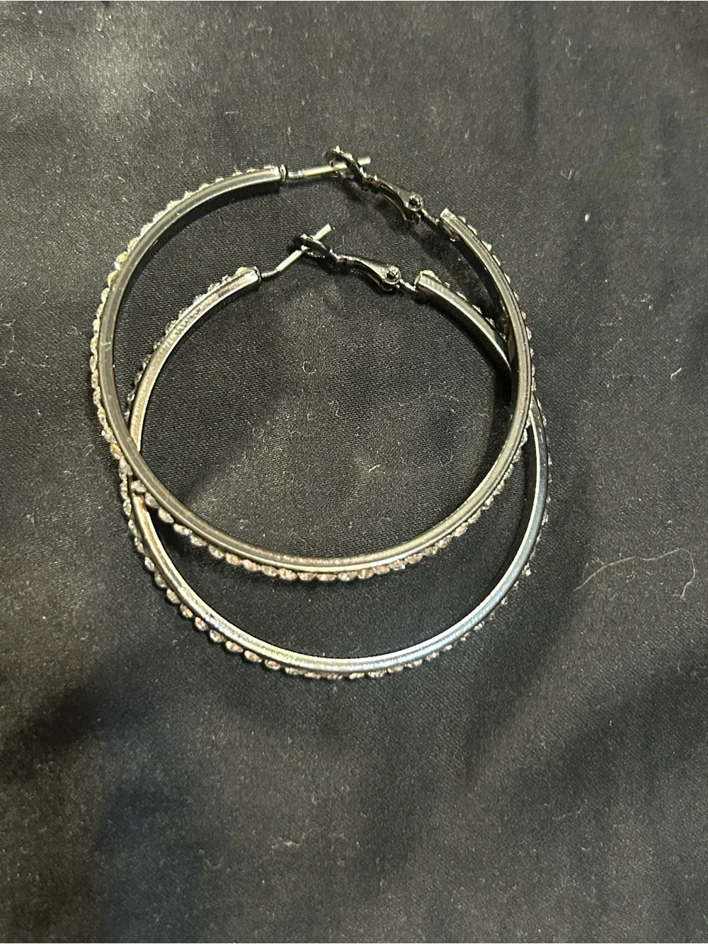 Crystal-Accented Silver Hoop Earrings - Clear Stone Sparkle